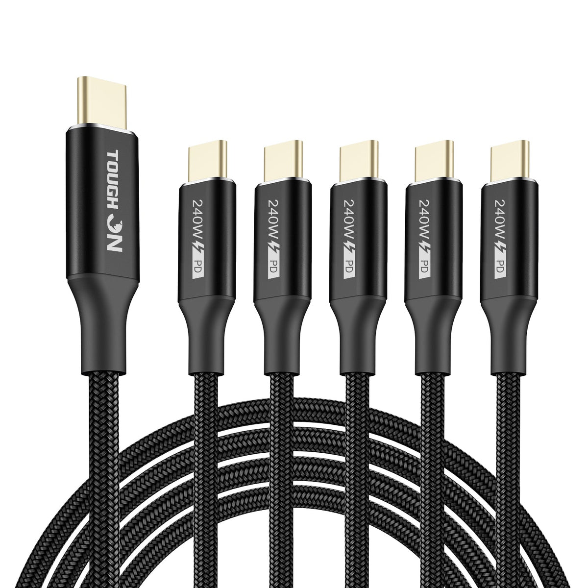 5 Pack Tough On 240W USB-C Cable PD 3.1 Fast Charging Nylon Braided