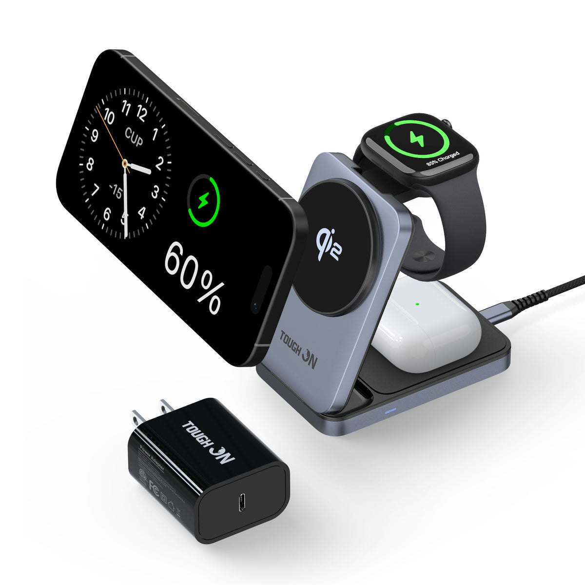 Tough On MagFold Qi2 3-in-1 Wireless Charger Foldable Compatible with MagSafe