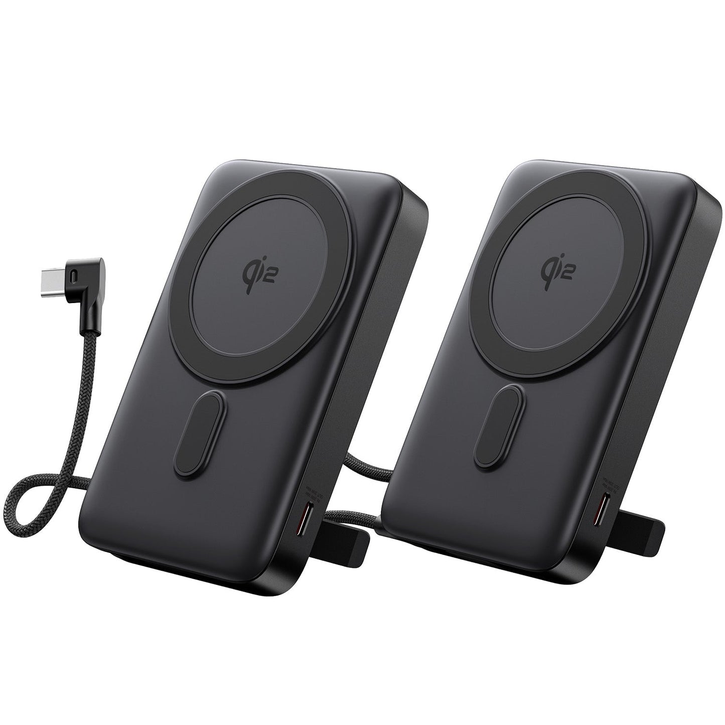 2 Pack Tough On MagSafe Power Bank Qi2 10000mAh Built-in Cable and Stand