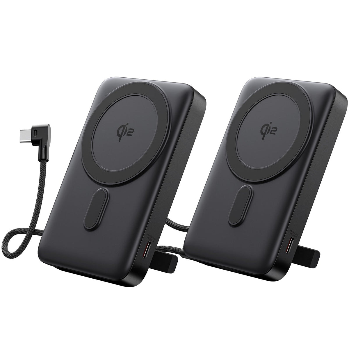 2 Pack Tough On MagSafe Power Bank Qi2 10000mAh Built-in Cable and Stand