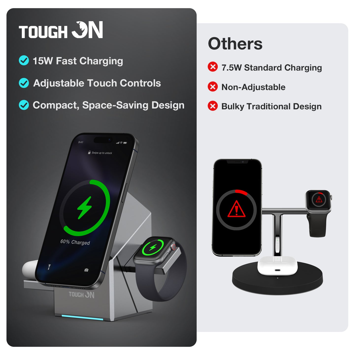 Tough On Qi2 3-in-1 Wireless Charger (15W) and USB-C Charger (30W) Bundle