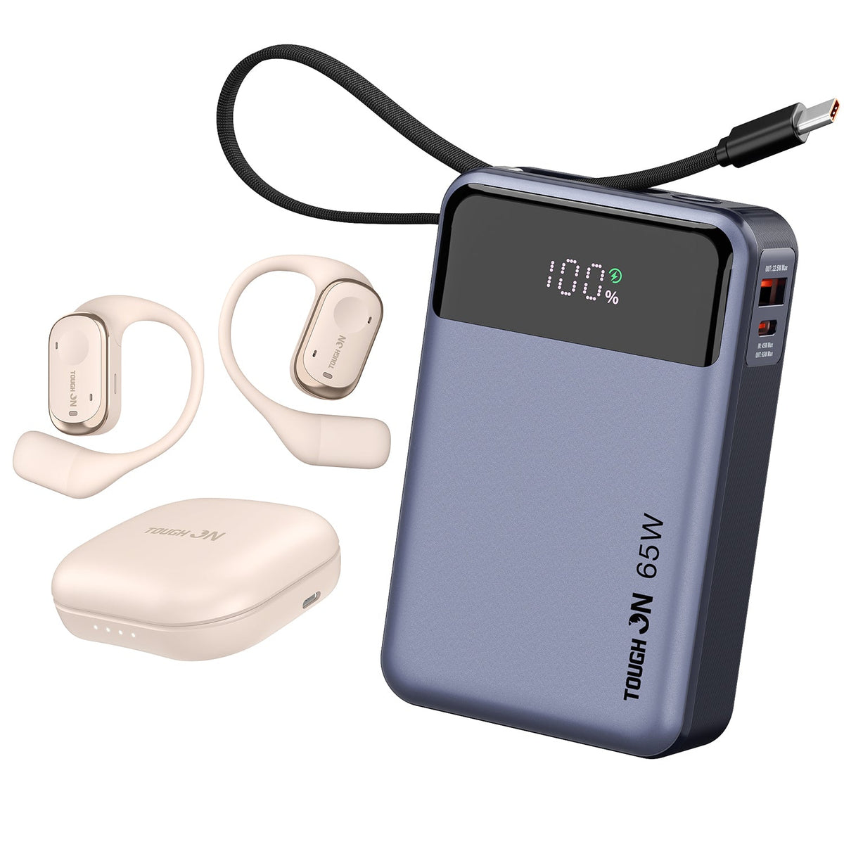Tough On Mobile Power Duo - 65W 20000mAh Power Bank and Open-Ear Headphones