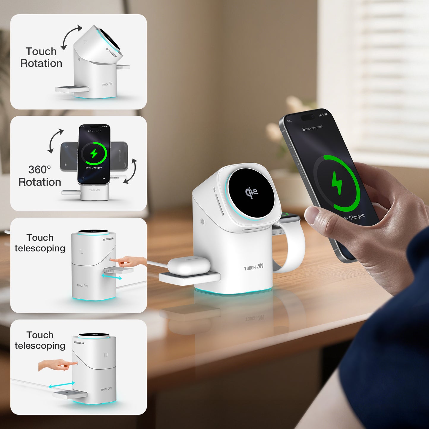 Tough On MagPro Qi2 3-in-1 Wireless Charger for Apple iPhone Watch AirPods
