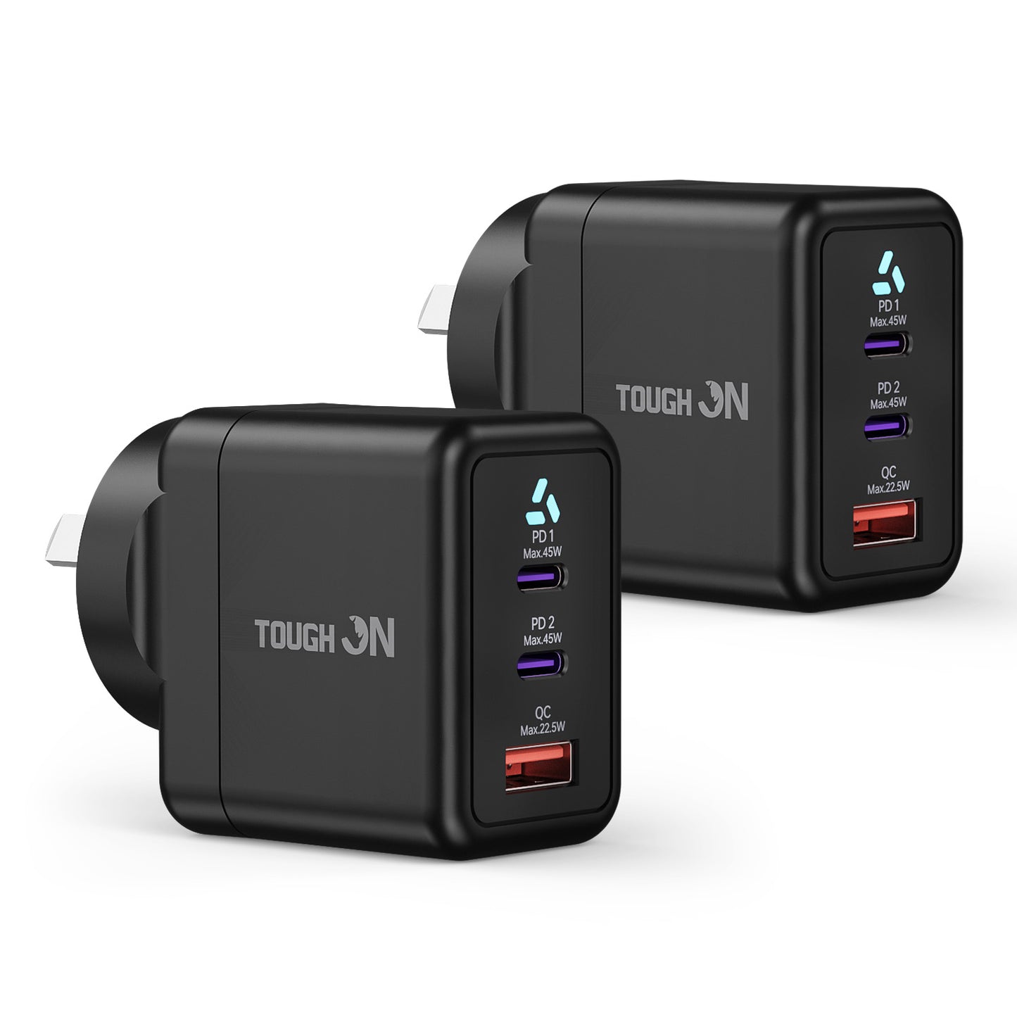 2 Pack Tough on 45W 3 Port PD & QC 3.0 Wall Charger