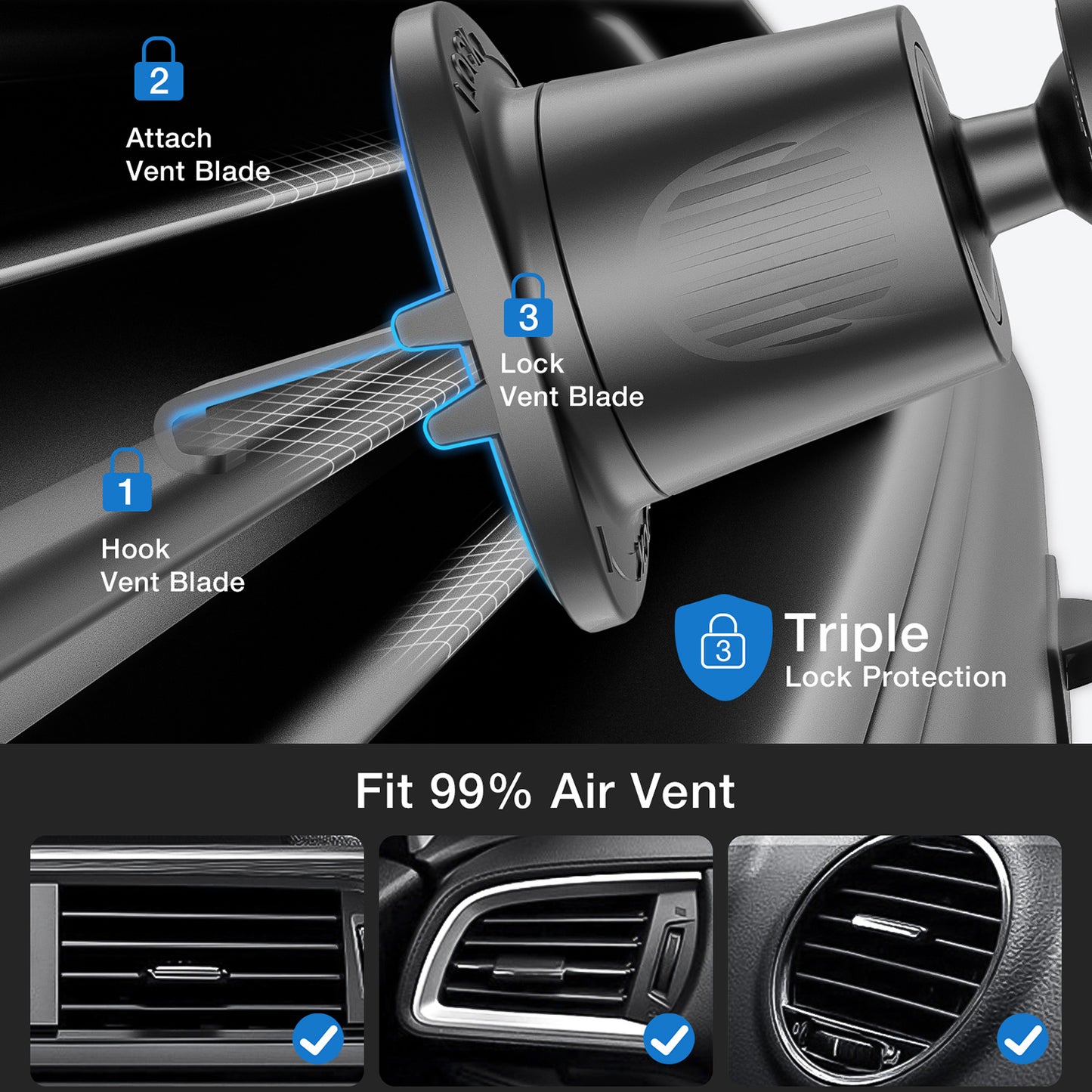 Tough On Universal 360° Smartphone 2-in-1 Car Holder Black