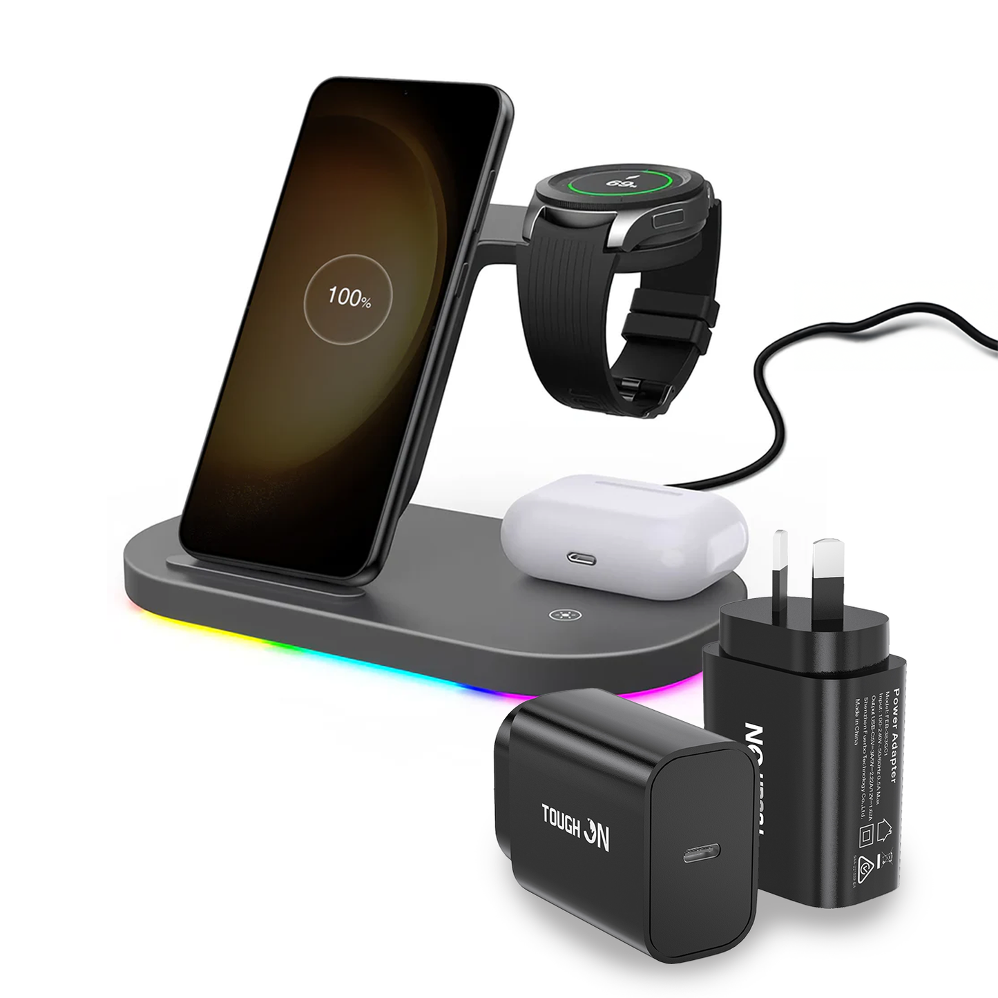 Tough On 3-in-1 Wireless Charger (for Samsung Galaxy Devices) and 20W USB-C Charger AU Bundle