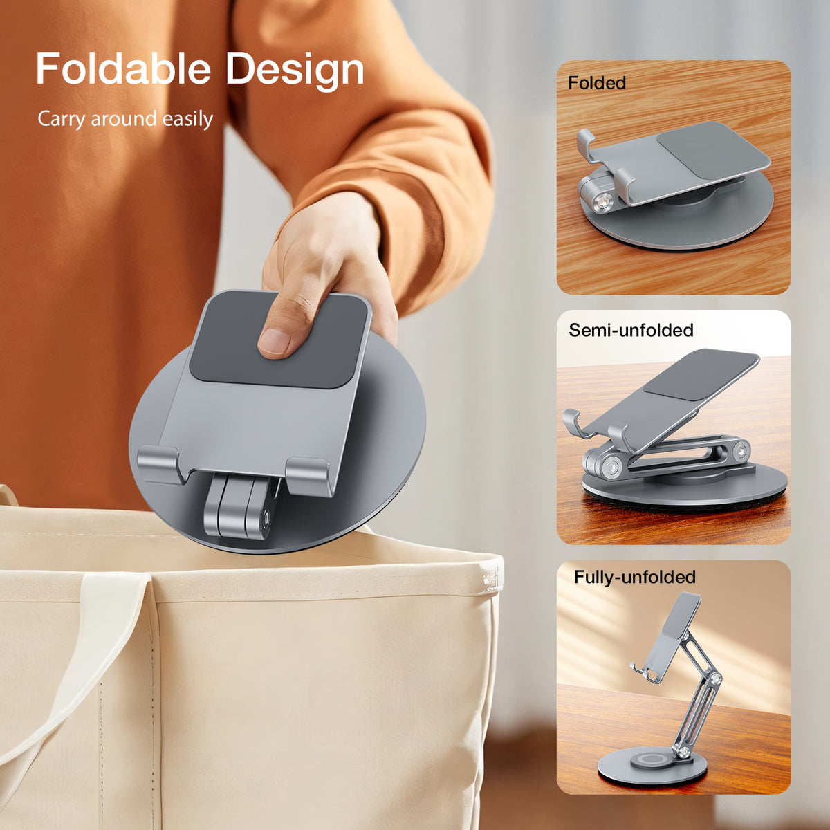 Phone Holder Stand 360 Rotating Foldable Desktop Stand