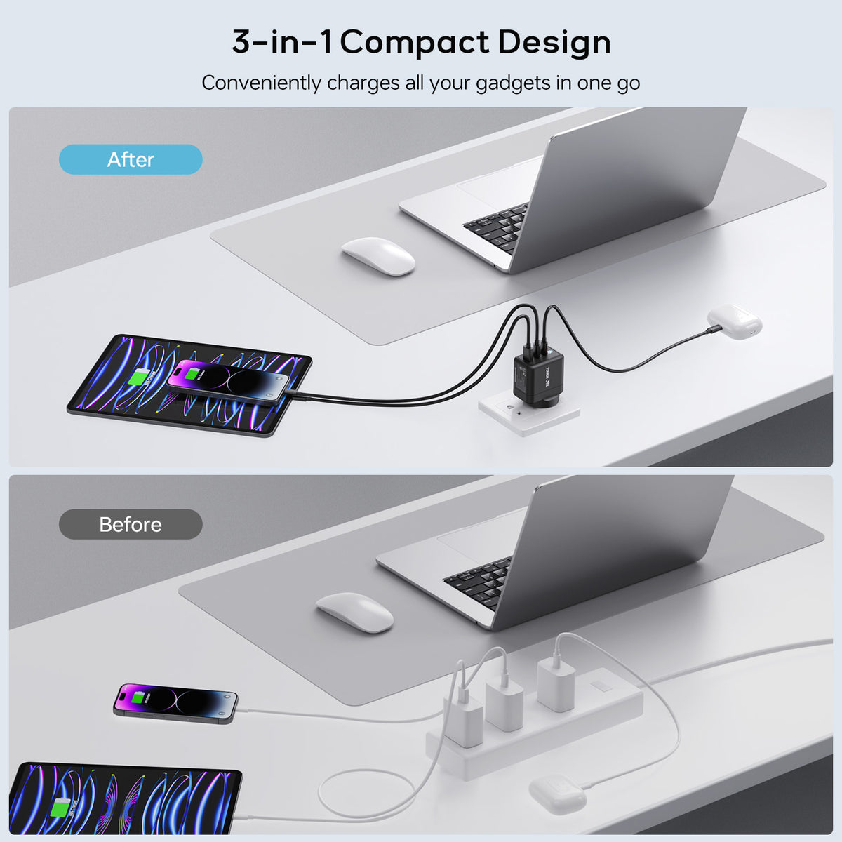 2 Pack Tough on 45W 3 Port PD & QC 3.0 Wall Charger