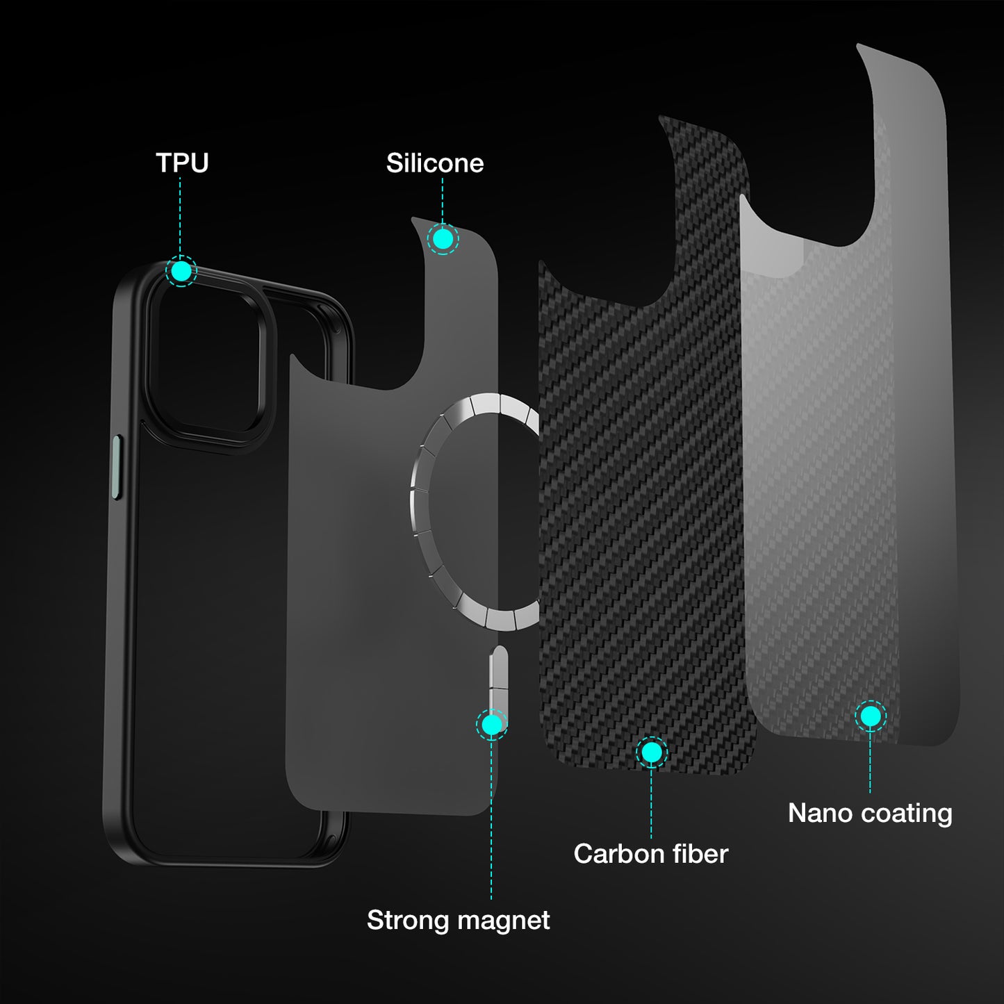Tough On iPhone 15 Pro Max Case Tough Armor Carbon Fiber with MagSafe