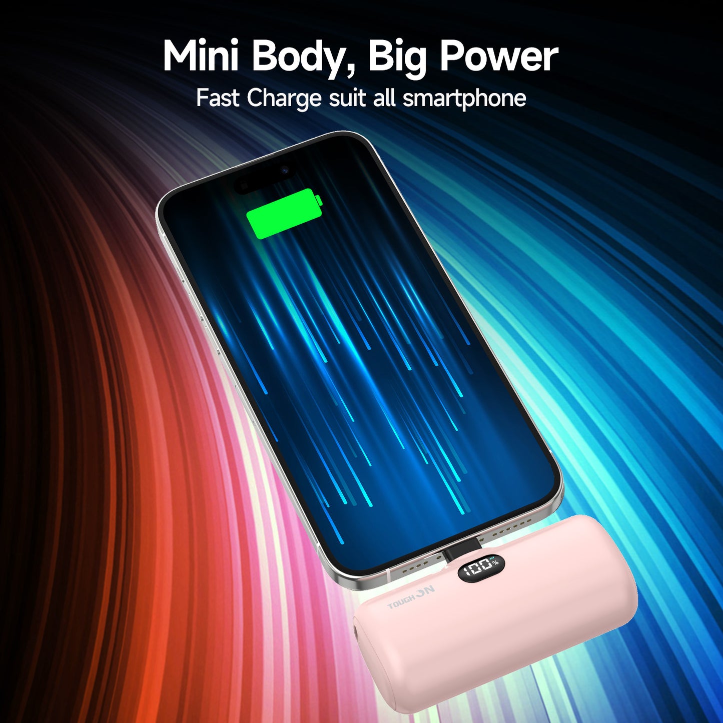 Tough On Mini Portable Charger 5000mAh Power Bank USB C for Samsung Android iPhone 15 & 16 Series