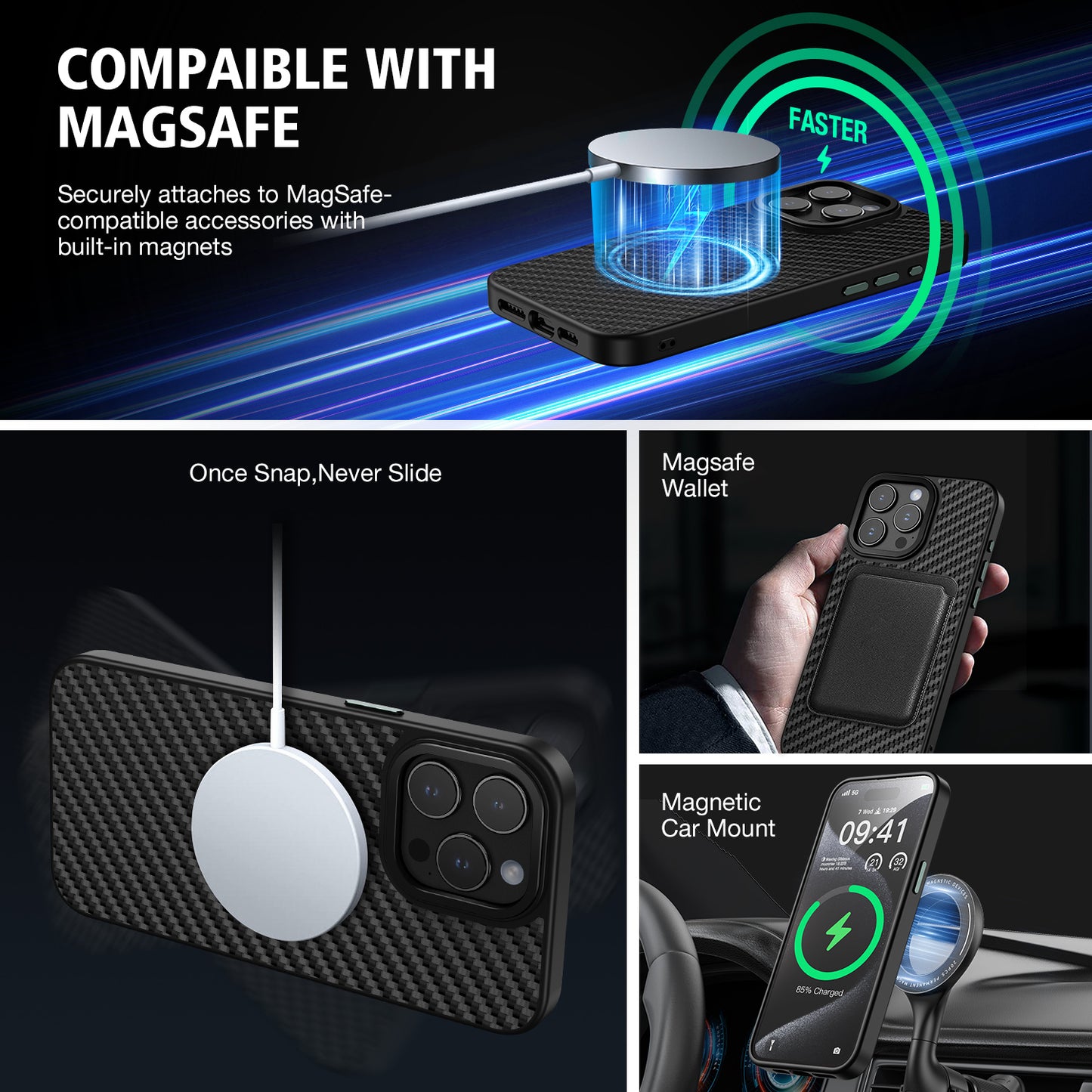 Tough On iPhone 15 Pro Max Case Tough Armor Carbon Fiber with MagSafe