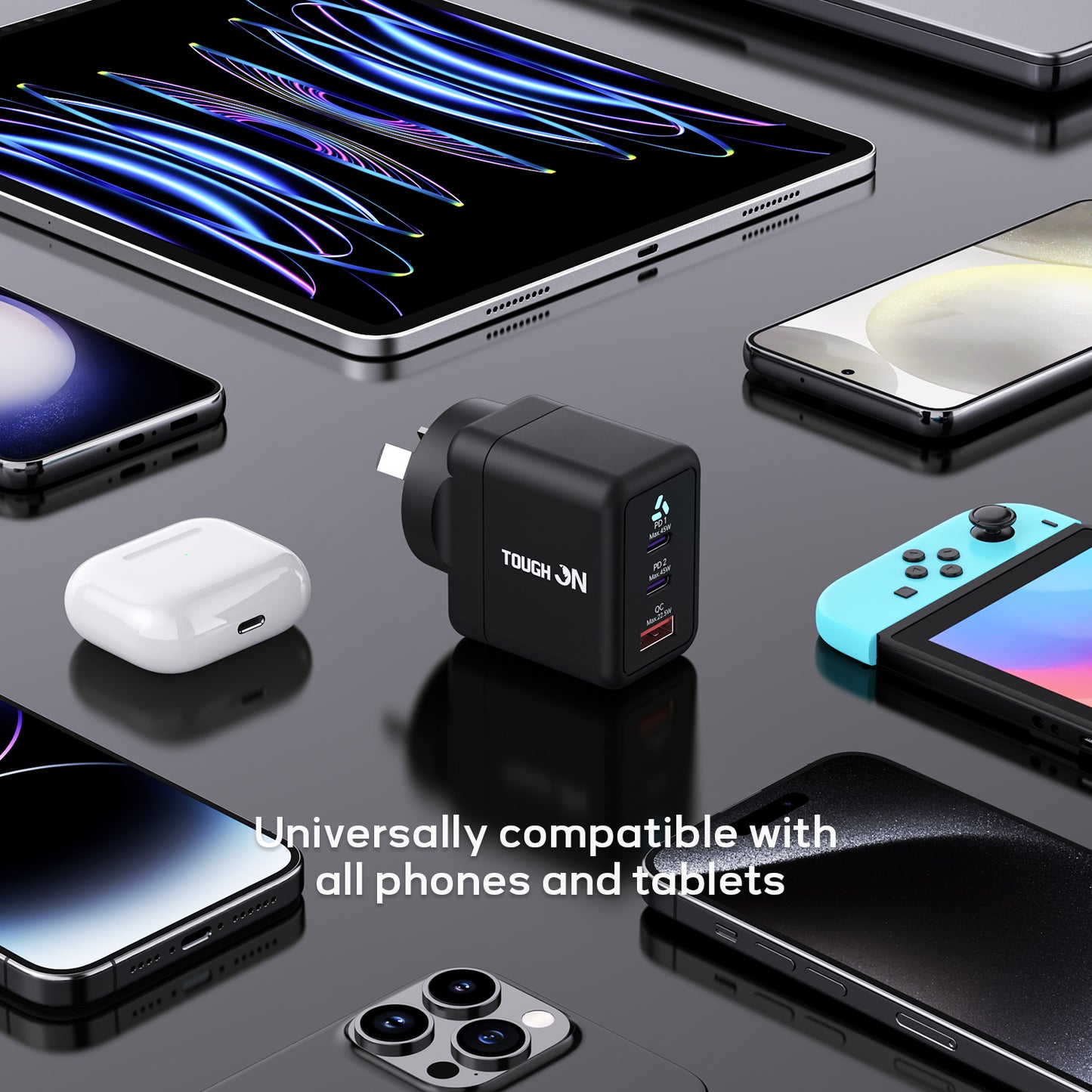 2 Pack Tough on 45W 3 Port PD & QC 3.0 Wall Charger