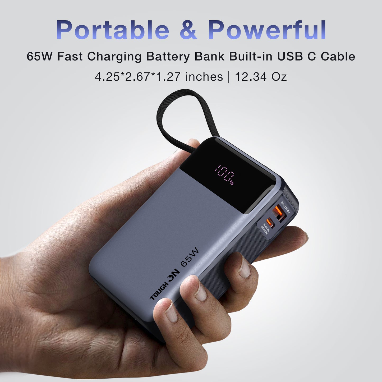 Tough On 65W 20000mAh Power Bank Built-in USB-C Cable