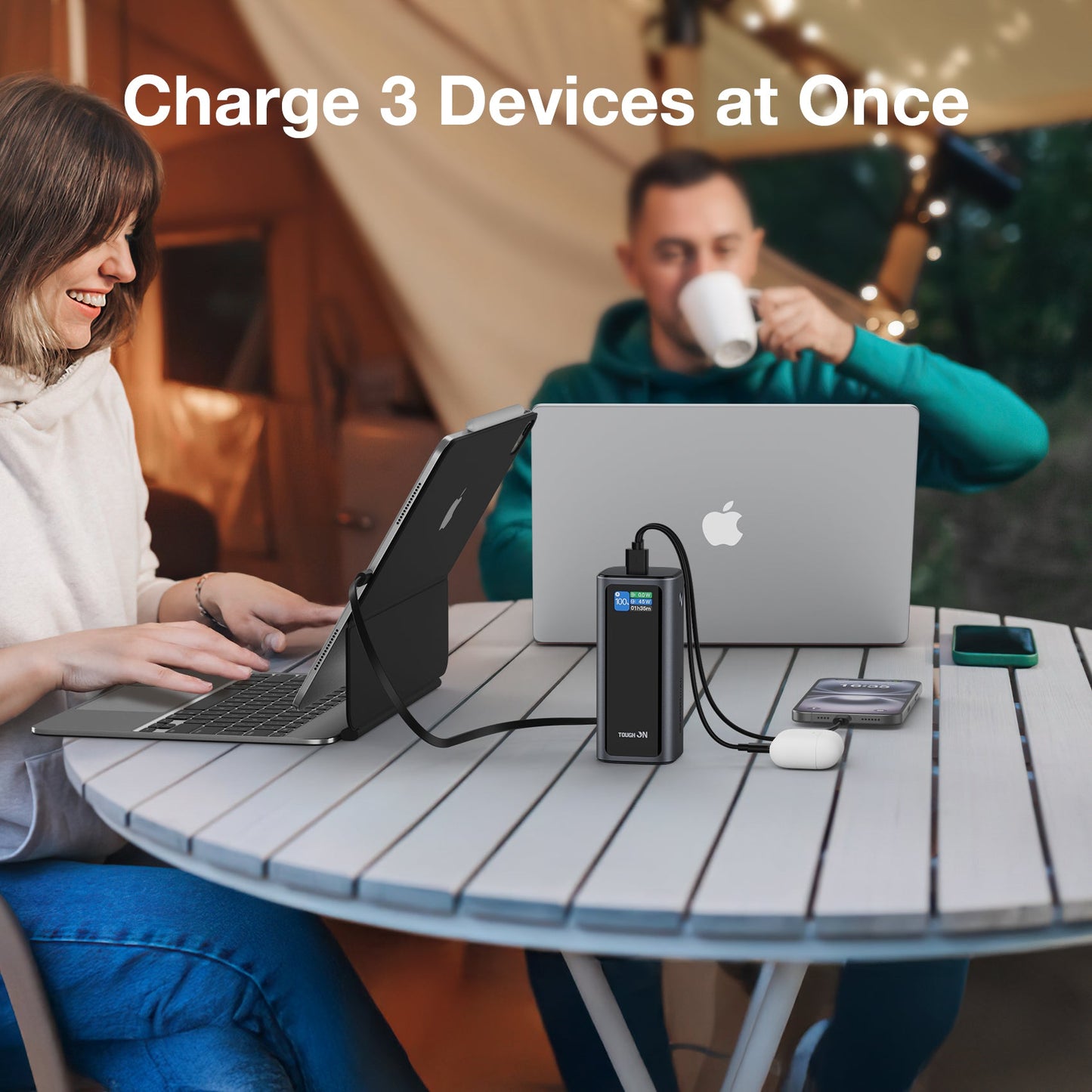 Tough On Laptop Power Bank 130W 20000mAh with Retractable Cable and Stand