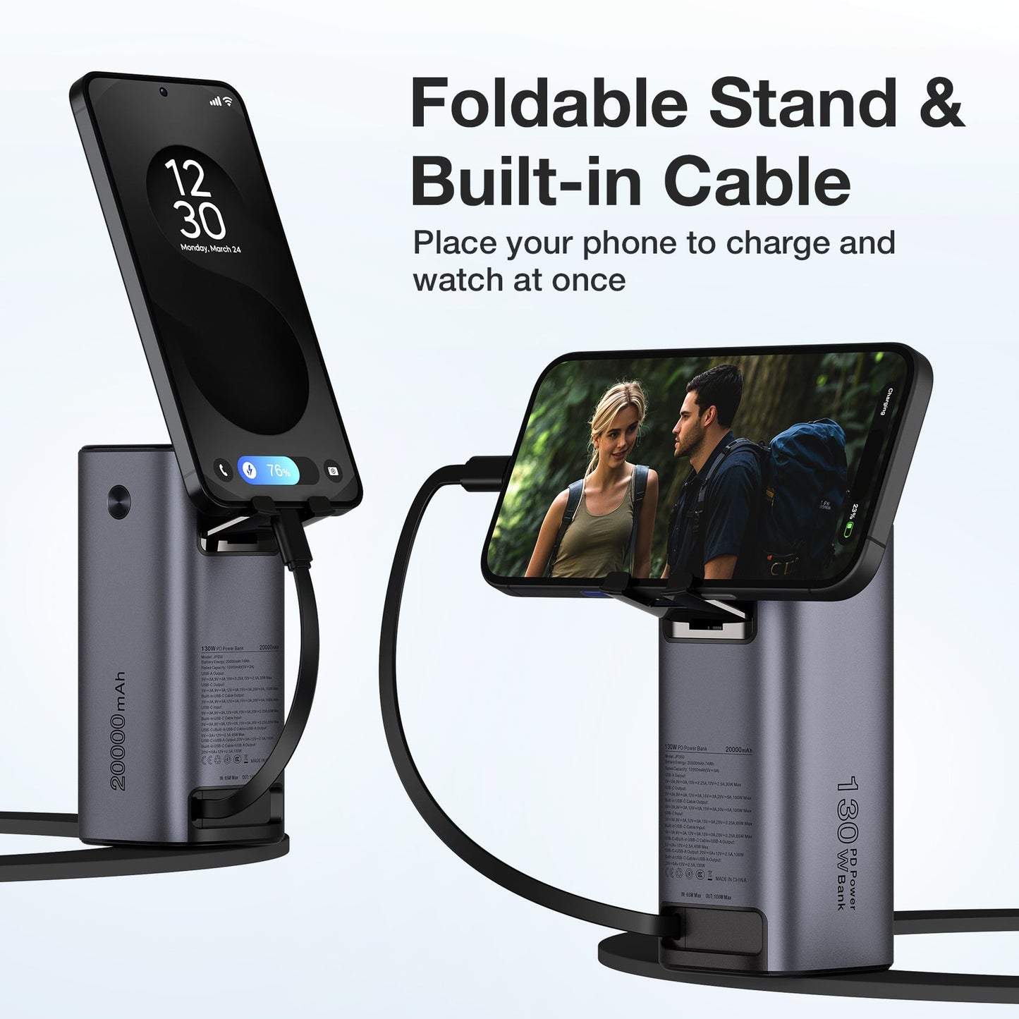 Tough On Laptop Power Bank 130W 20000mAh with Retractable Cable and Stand