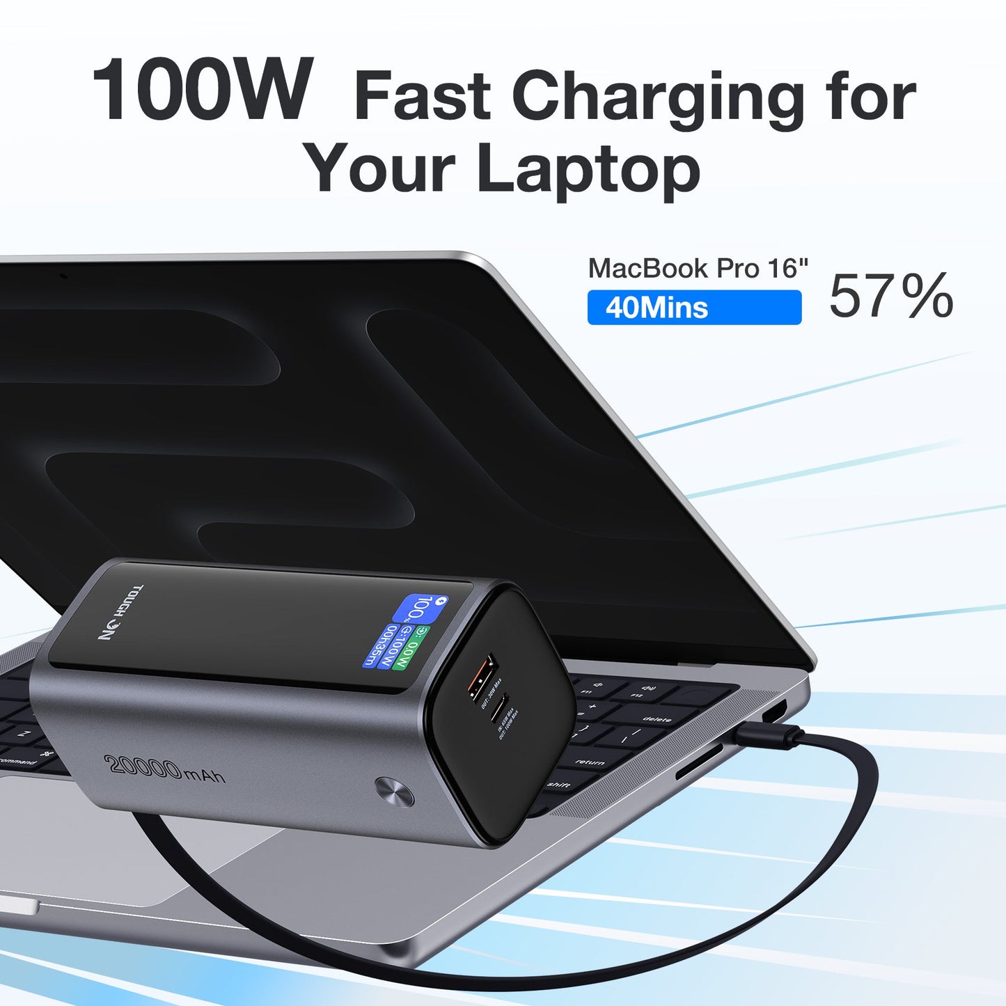 Tough On Laptop Power Bank 130W 20000mAh with Retractable Cable and Stand