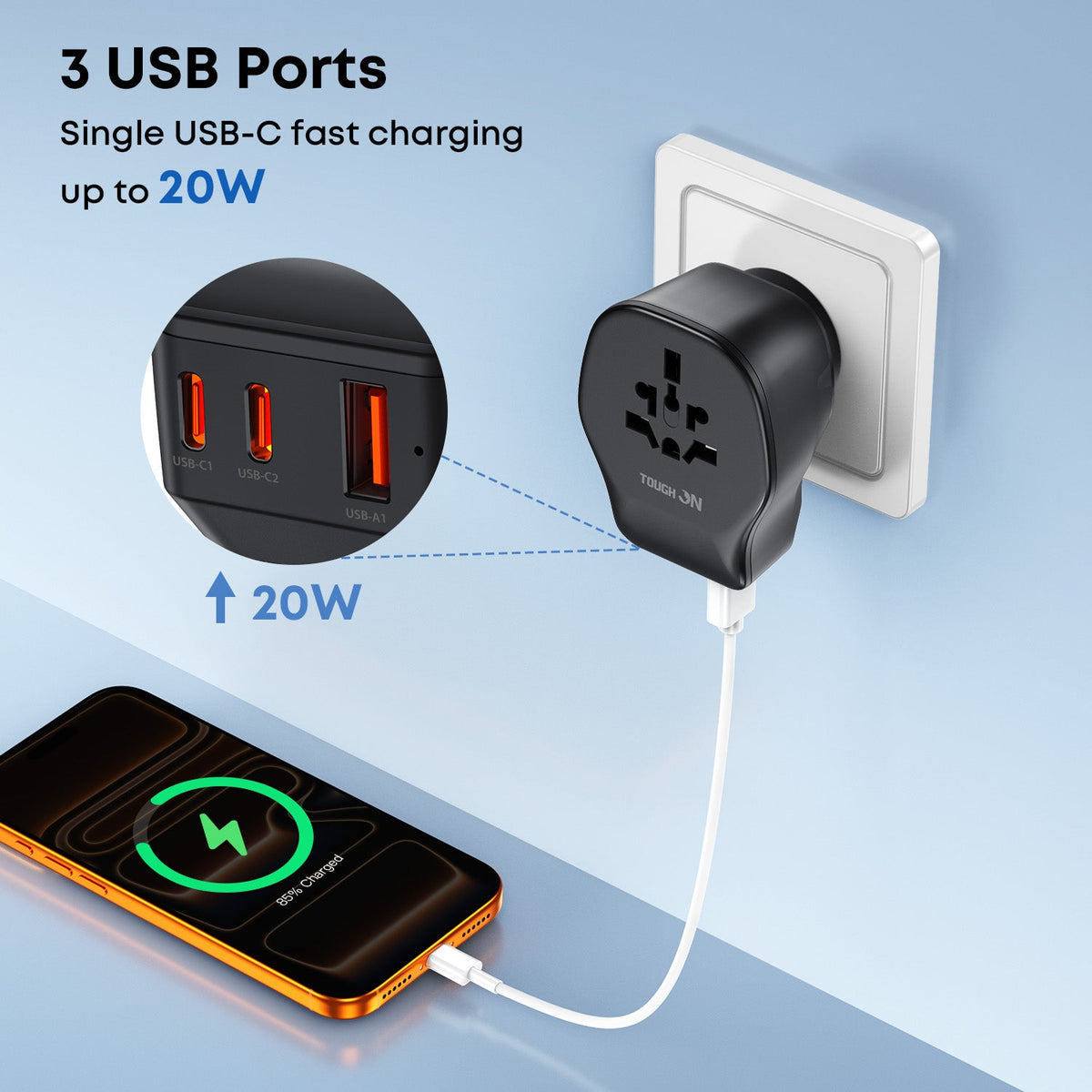 Tough On 20W Universal Travel Charger with 4 Plug Adapter