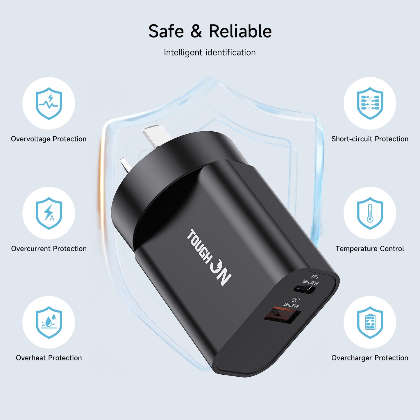 Tough on 30W Dual Port Universal Travel Fast Wall Charger with Cable