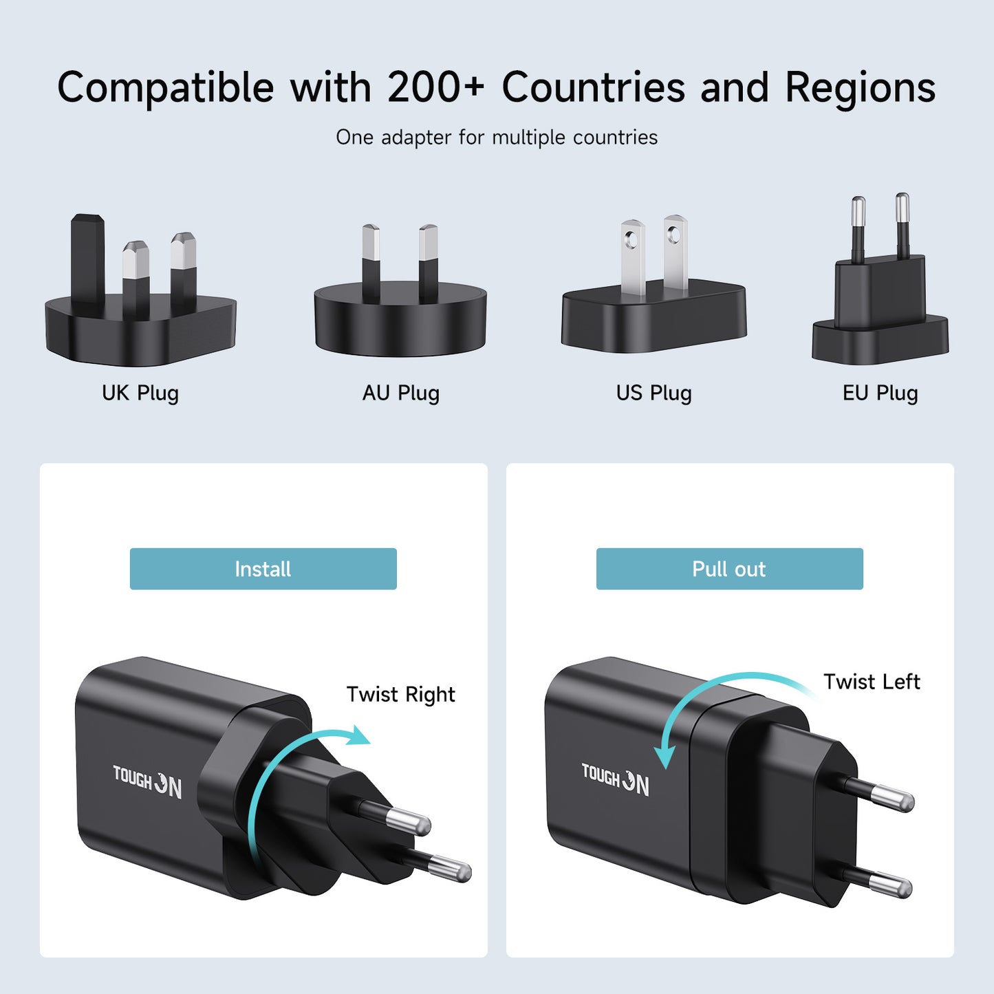 Tough on 30W Dual Port Universal Travel Fast Wall Charger with Cable