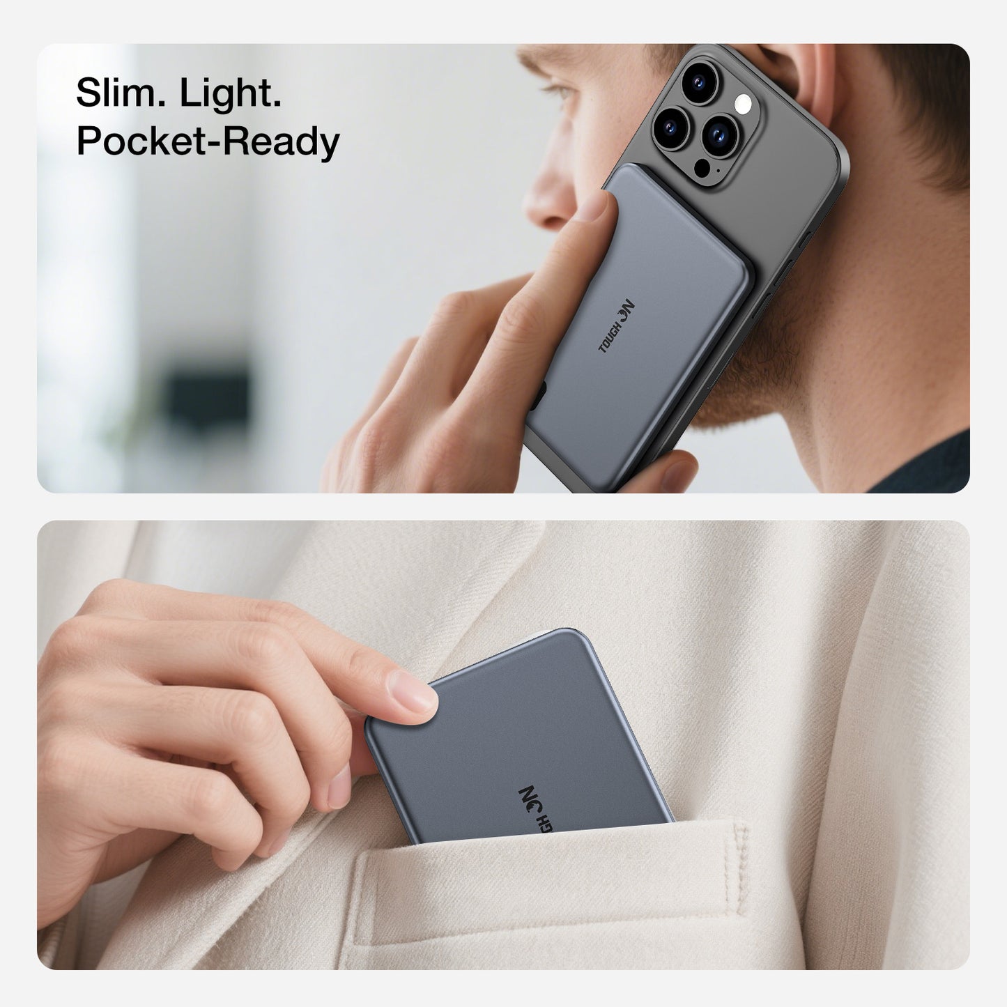 2 Pack Tough On 5000mAh Ultra Slim Magnetic Power Bank