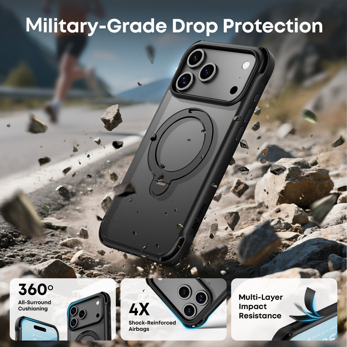 Tough On Armour Case with Ring Holder Stand MagSafe Compatible for iPhone 17 Series