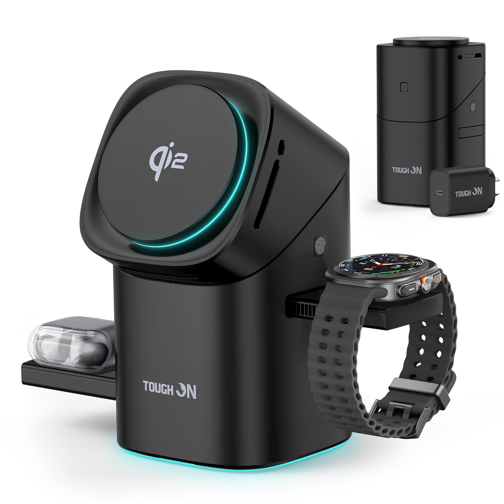 Tough On MagPro QI2 3-in-1 Wireless Charger for Samsung Galaxy Phone Watch Earbuds