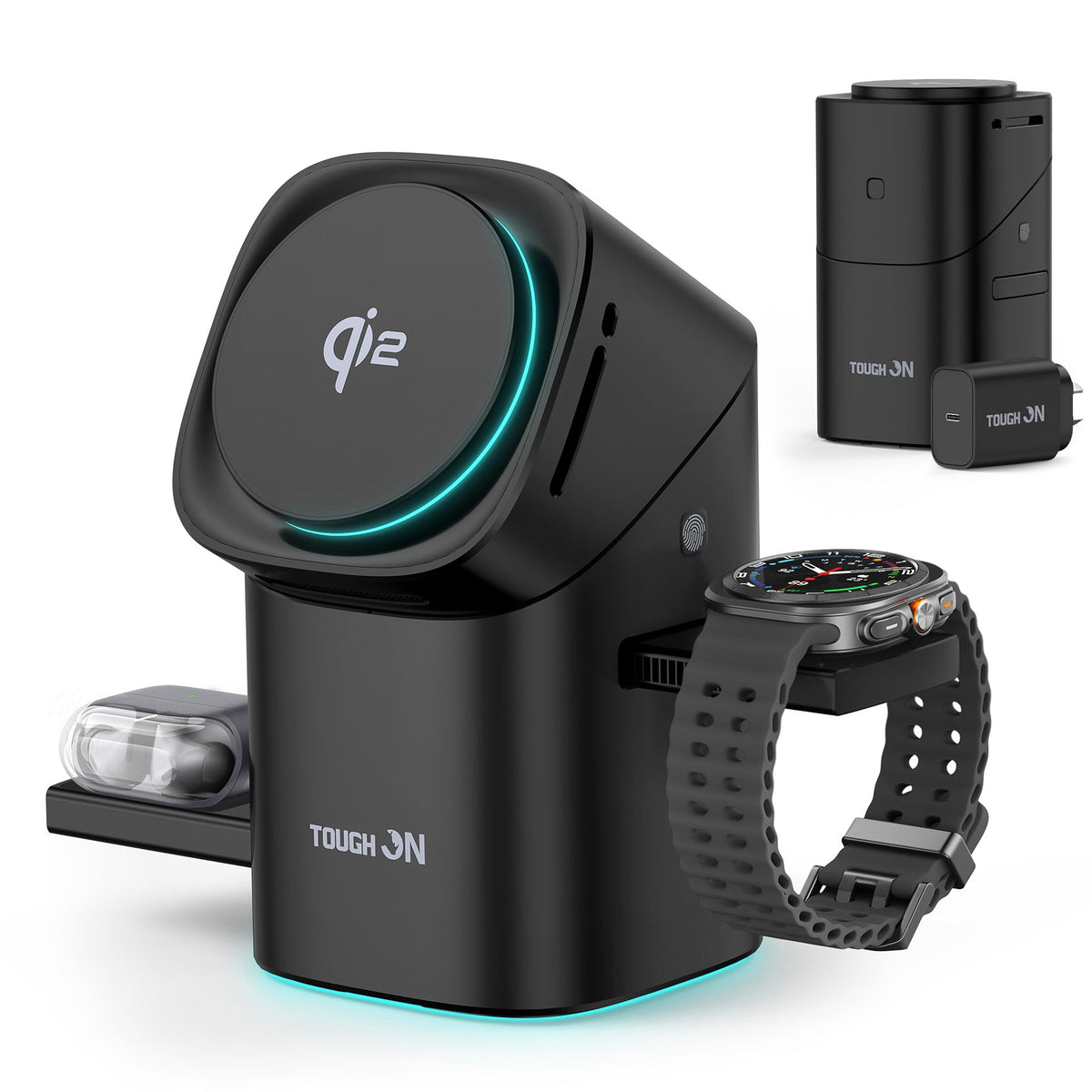 Tough On MagPro QI2 3-in-1 Wireless Charger for Samsung Galaxy Phone Watch Earbuds
