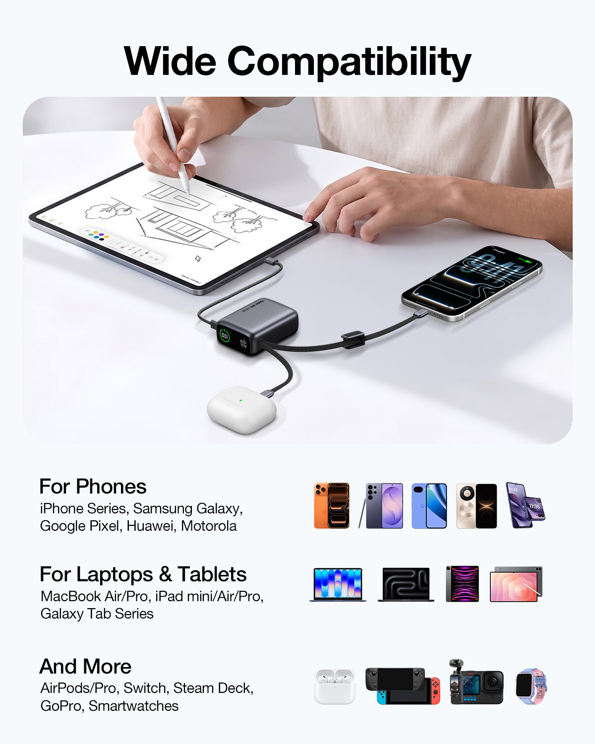 Tough On NanoGo power bank compatible with phones, tablets and other devices