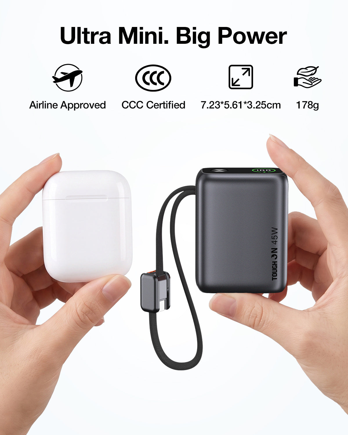 Tough On NanoGo 10,000mAh CCC-Certified power bank, compact 178g design