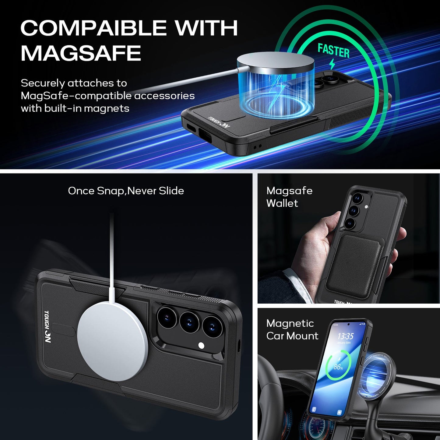 Tough On Samsung Galaxy S25 Case Magnetic Armor Cover Black