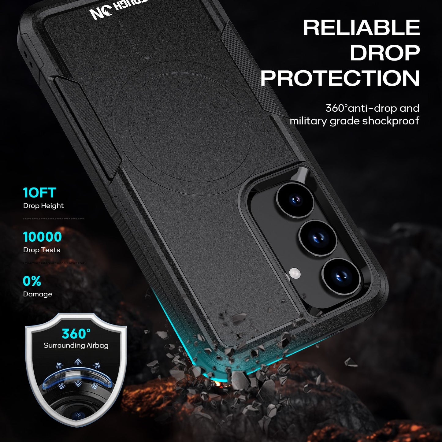 Tough On Samsung Galaxy S25 Case Magnetic Armor Cover Black