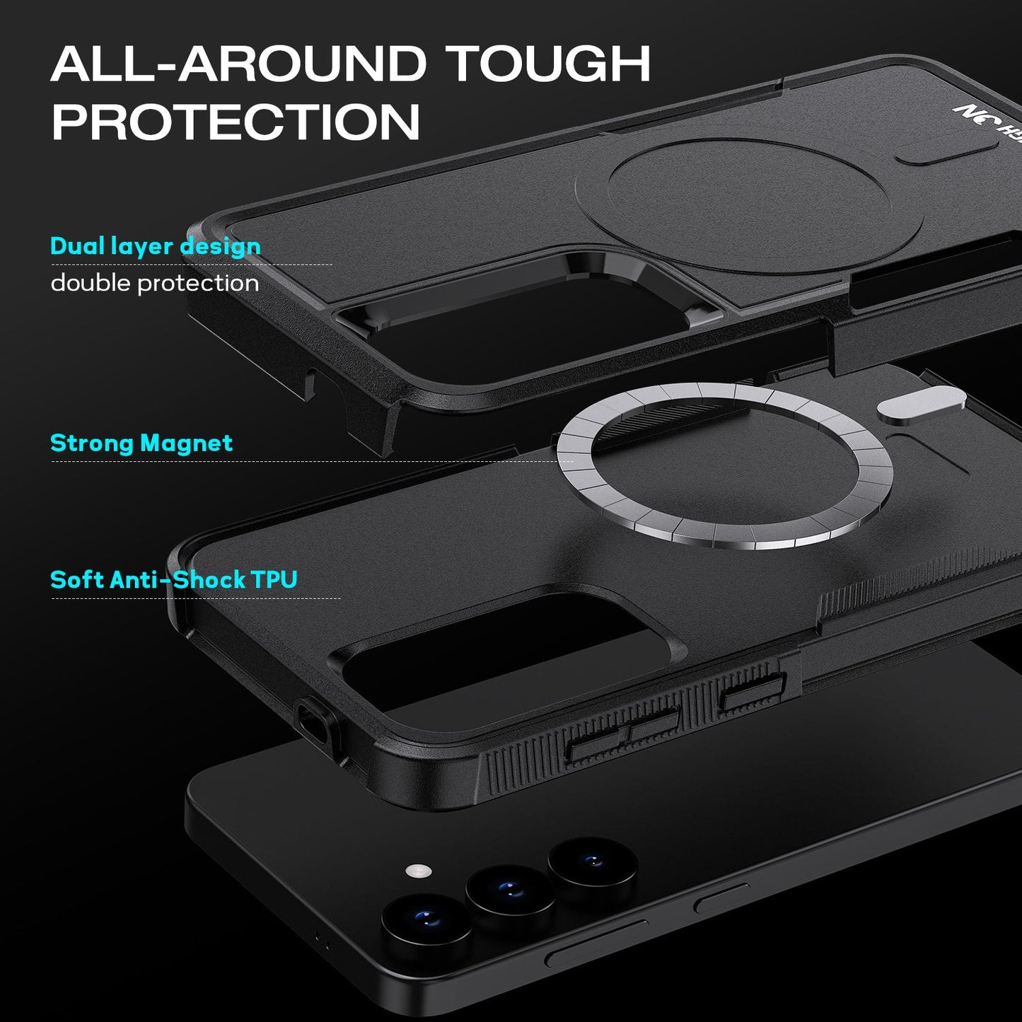 Tough On Samsung Galaxy S25 Case Magnetic Armor Cover Black