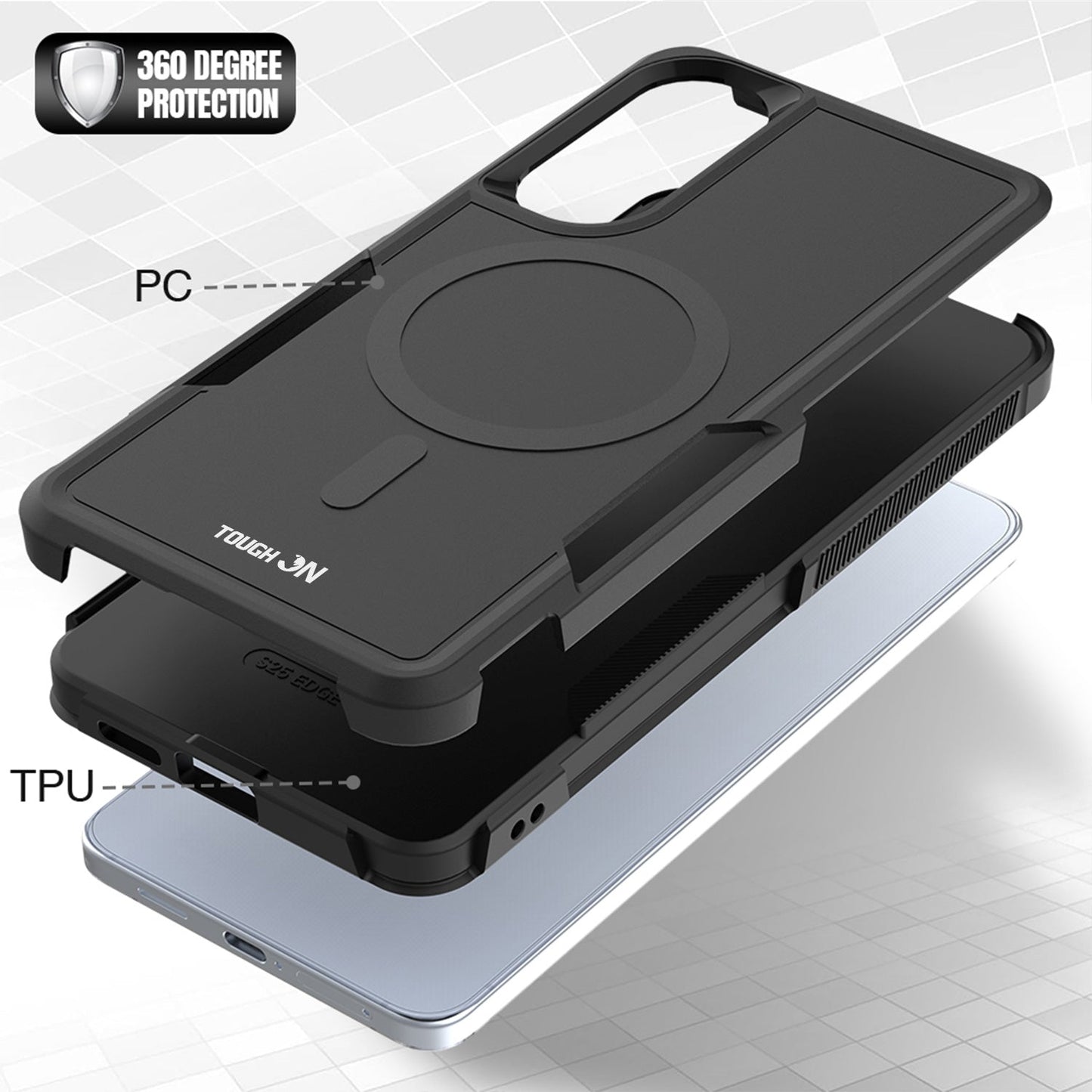 Tough On Samsung Galaxy S25 Edge Case Magnetic Armor Cover Black