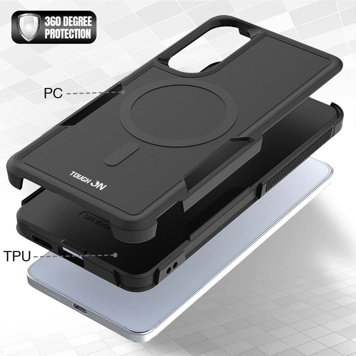 Tough On Samsung Galaxy S25 Edge Case Magnetic Armor Cover Black