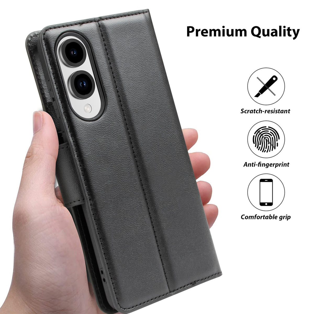 Tough On Samsung Galaxy S25 Edge Flip Wallet Leather Case Black