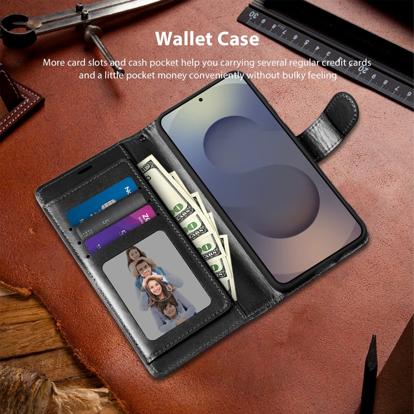 Tough On Samsung Galaxy S25 Edge Flip Wallet Leather Case Black