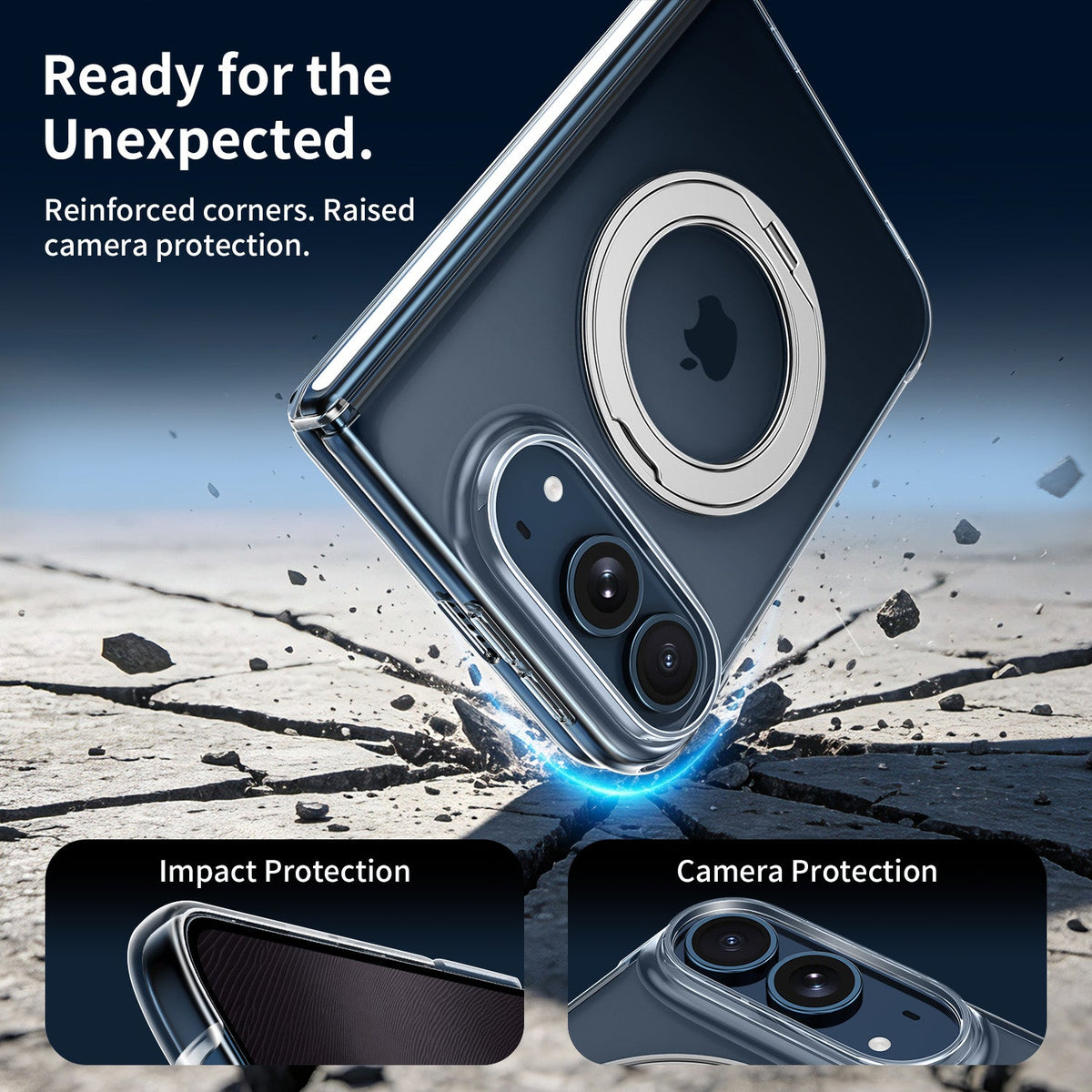 Tough On iPhone Duo Clear Magnetic Case with Ring Stand and Screen Protector