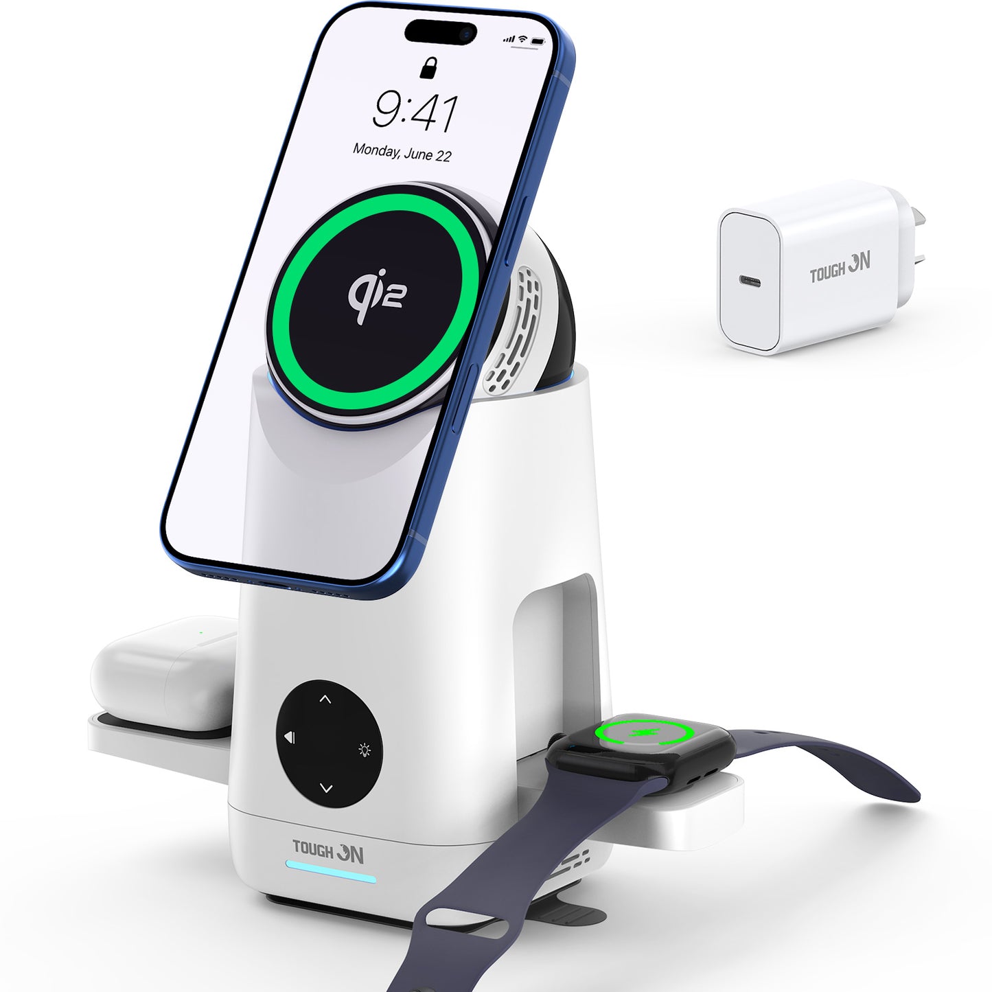 Tough On MagMax Qi2 3-in-1 Wireless Charger with Smart Infrared Sensor Rotation