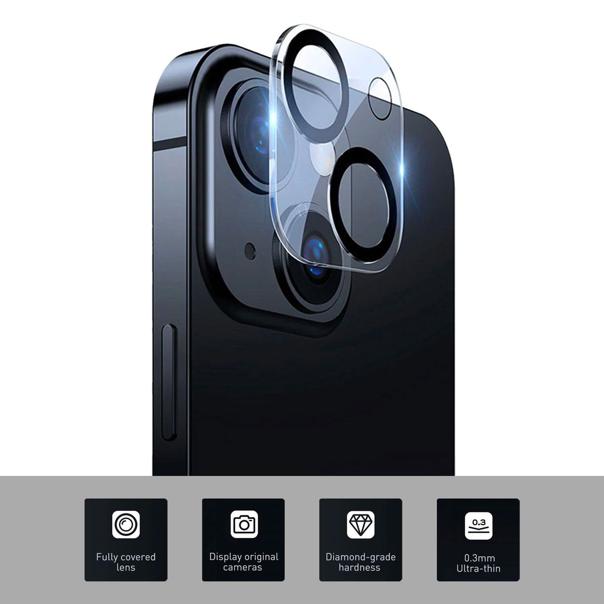 Tough On iPhone 14 / 14 Plus Rear Camera Protector Tempered Glass Black