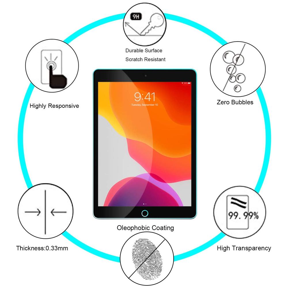 iPad 9 / 8 / 7th Gen 10.2 inch Tempered Glass Screen Protector Tough on