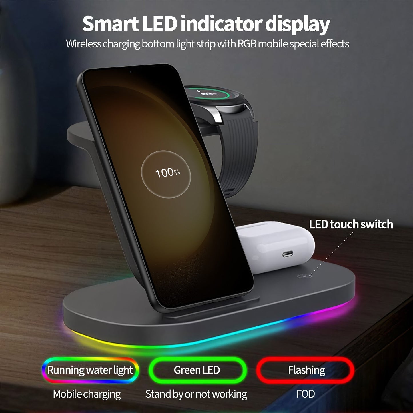 3 in 1 Wireless Charging Stand for Samsung Android Devices