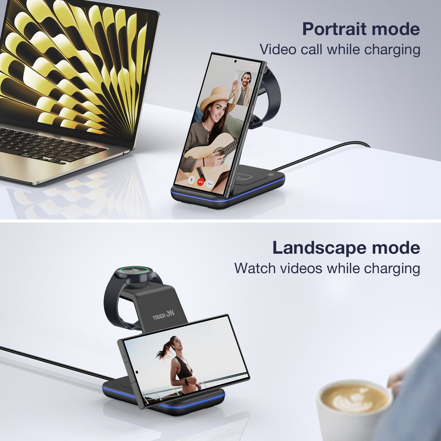 Tough On 3 in 1 Wireless Charging Station for Samsung Galaxy Phone Watch Earbuds