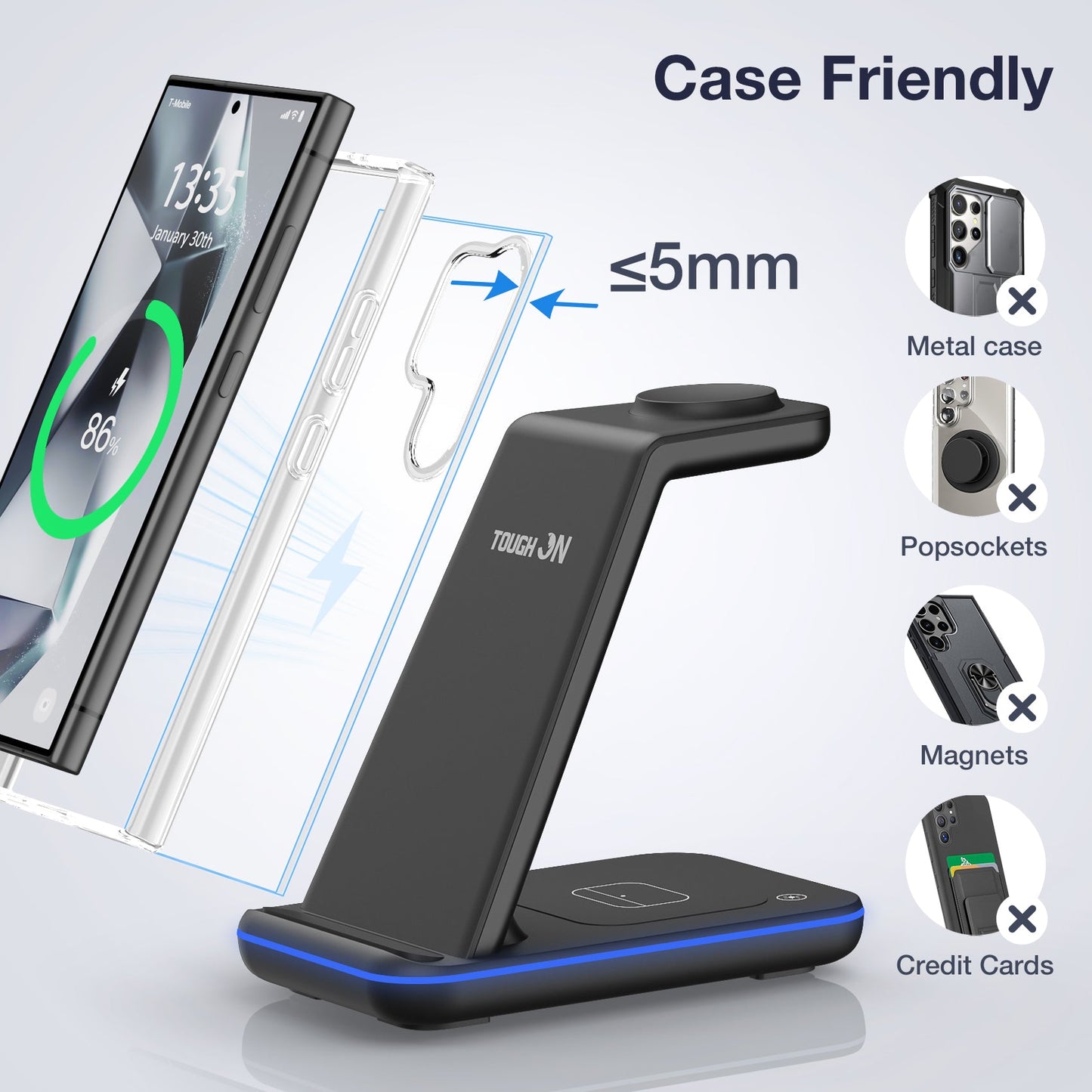 Tough On 3 in 1 Wireless Charging Station for Samsung Galaxy Phone Watch Earbuds
