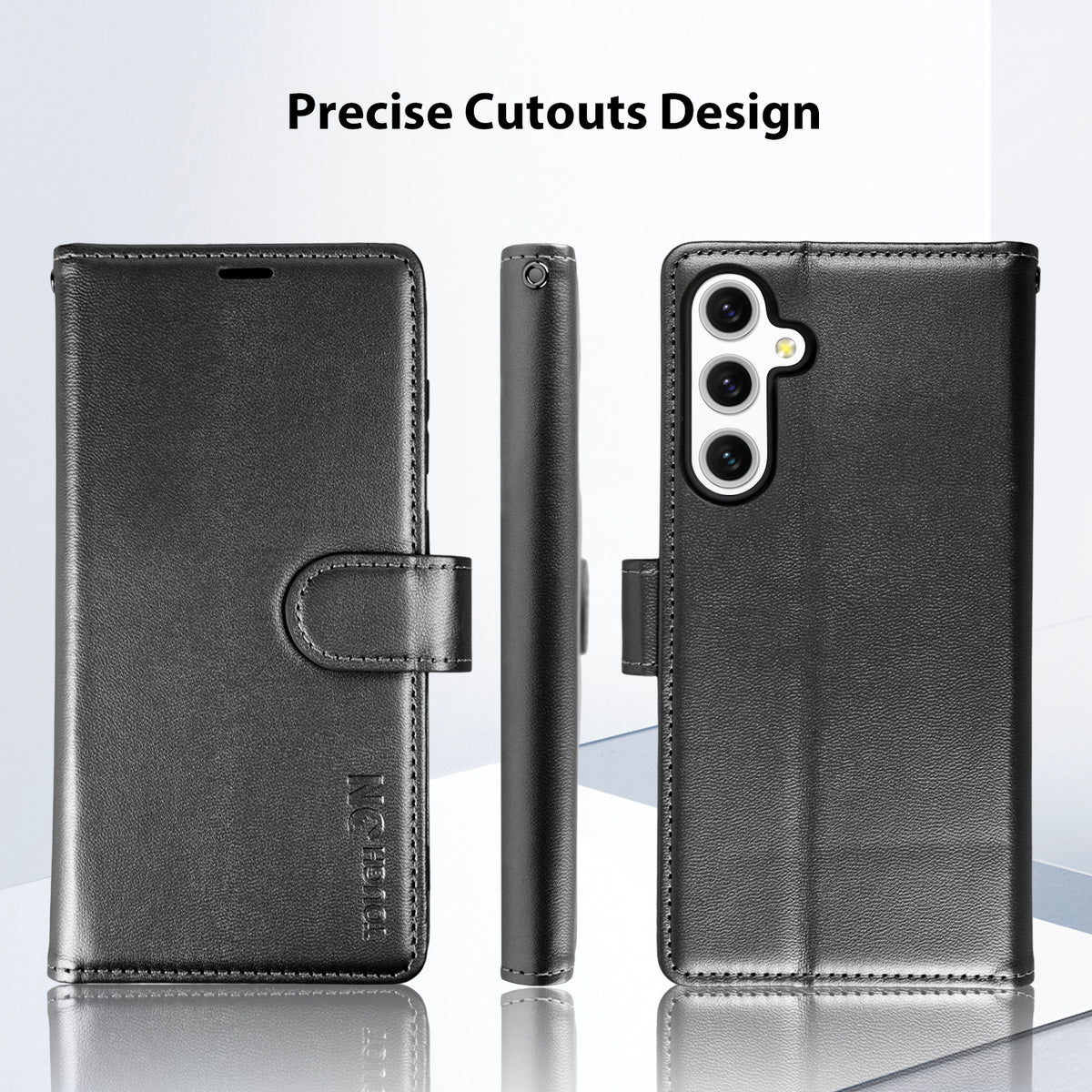 Tough On Samsung Galaxy A14 5G Leather Flip Wallet Case Black