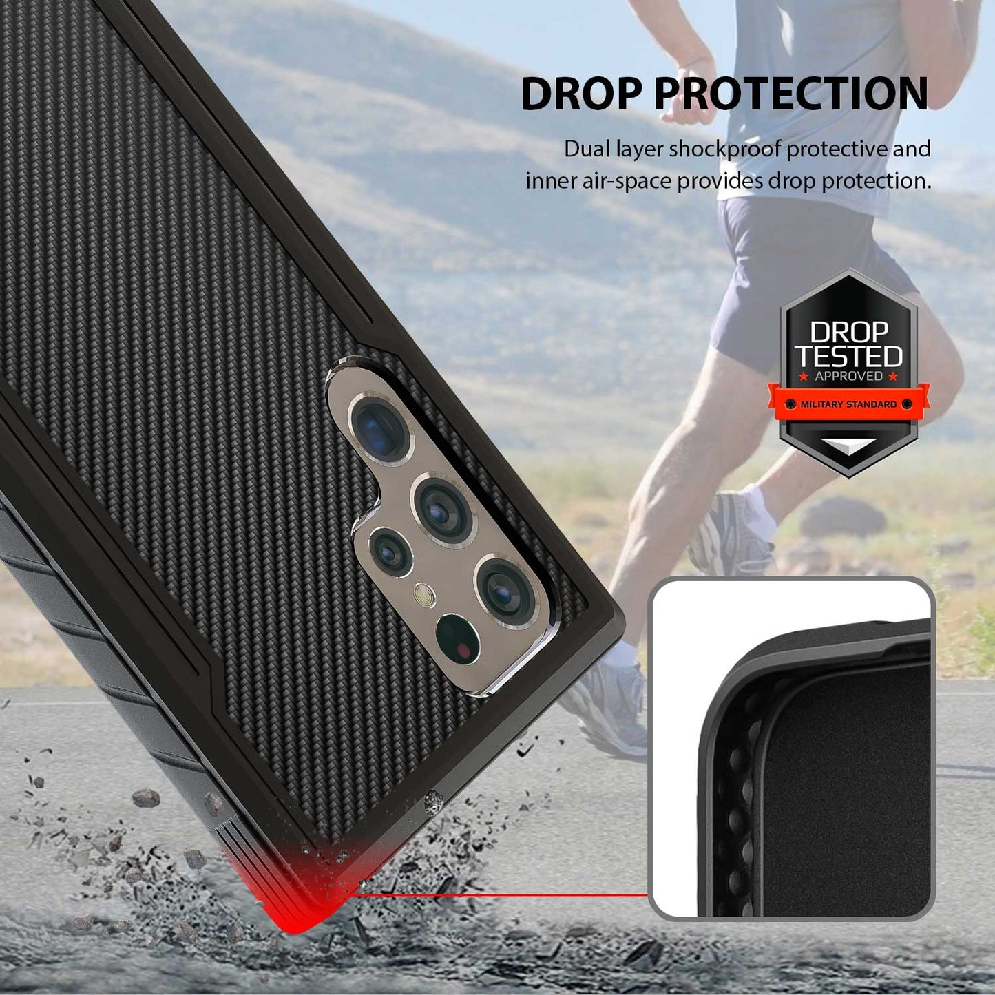 Tough On Samsung Galaxy S22 Ultra 5G Case Iron Shield Carbon Fiber