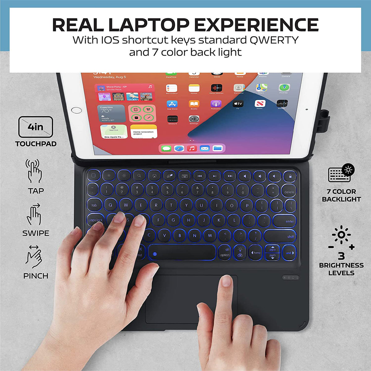 Tough On iPad 5 / 6th Gen 9.7" Case Bluetooth Keyboard Cover Rotation Case Black