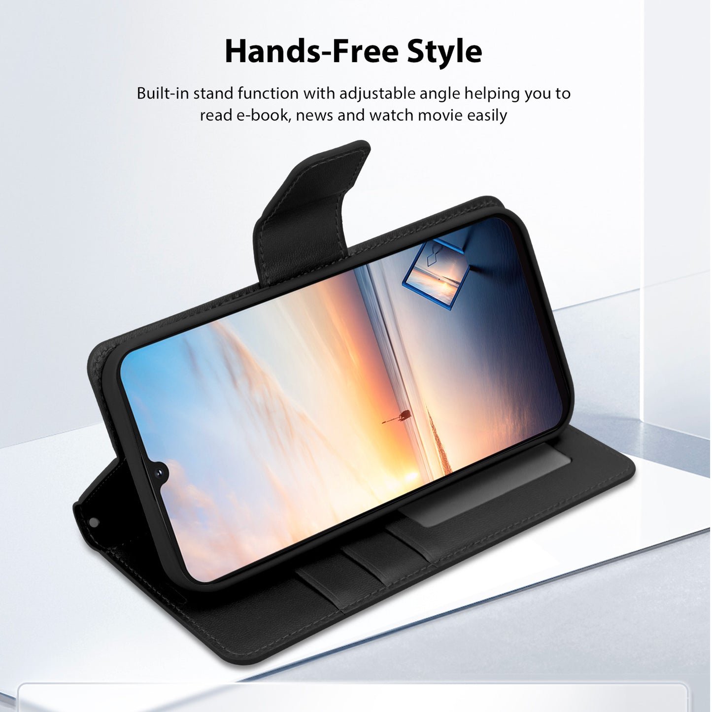 Tough On Samsung Galaxy A14 5G Leather Flip Wallet Case Black
