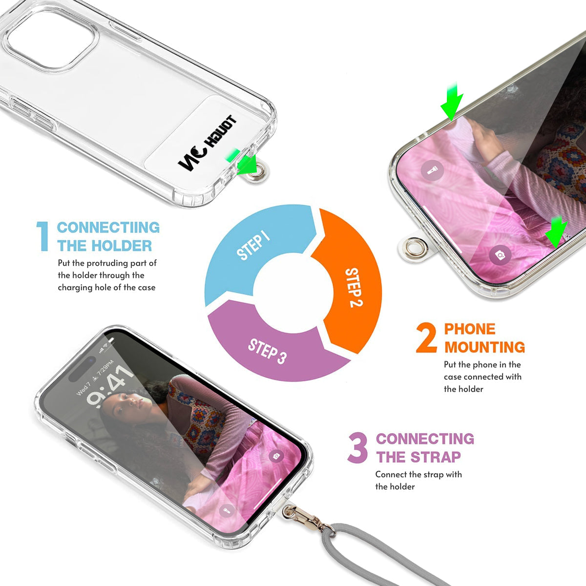 Tough On CrossBody Rope Phone Strap with Card Gray