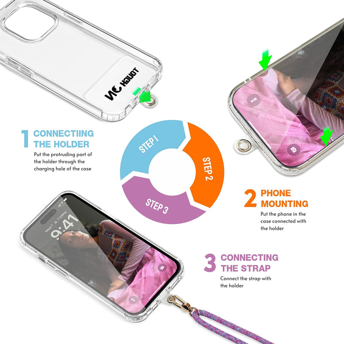 Tough On CrossBody Rope Phone Strap with Card Lavender
