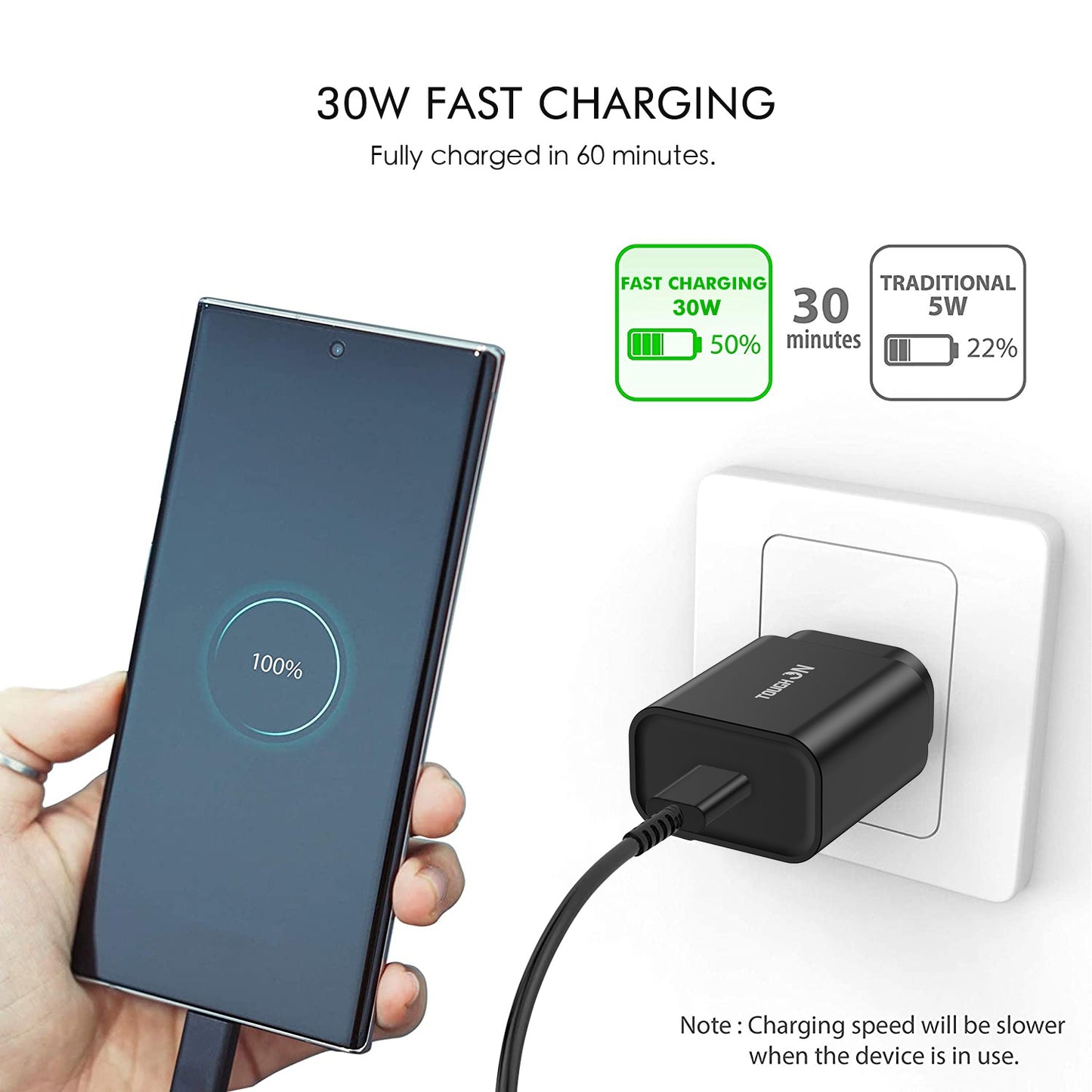 Tough On Wall Charger 30W USB C Fast Charge PD 3.0 Black
